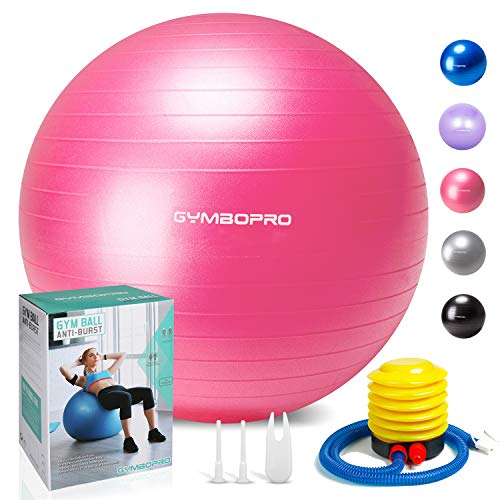 GYMBOPRO Fitness Pelota de Ejercicio - Bola Suiza con Bomba de Inflado,Bola de Yoga antirrebote y Antideslizante Bola de Equilibrio para Gimnasio Pilates Gimnasio de Yoga (75 cm, Rosado)