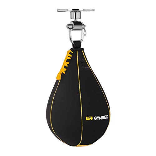 Gymrex Pera De Boxeo para Entrenamiento GR-SB 710 (Pera de Cuero sintético, Enganche pivotante de Acero Inoxidable, Diámetro del balón 18 cm)