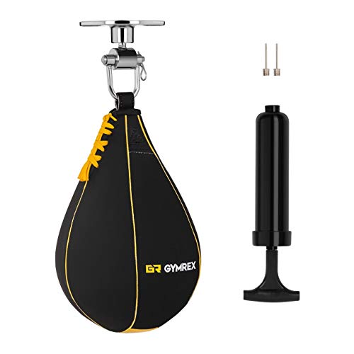 Gymrex Pera De Boxeo para Entrenamiento GR-SB 710 (Pera de Cuero sintético, Enganche pivotante de Acero Inoxidable, Diámetro del balón 18 cm)