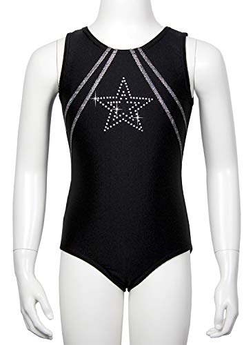 Gymstar ML111236 - Maillot de gimnasia de manga corta, con brillantes, licra, efecto purpurina, efecto brillo, para niña, niño, color negro/plateado, tamaño (7 Años)