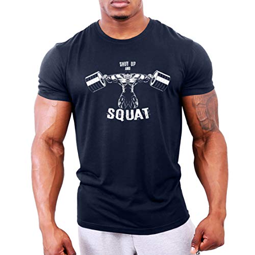 GYMTIER - Camiseta de culturismo para hombre - Cállate y sentadilla BB - Camiseta de entrenamiento de gimnasio Azul azul marino L GYMTIER - Camiseta de culturismo para hombre - Cállate y sentadilla BB - Camiseta de entrenamiento de gimnasio Azul azul marino L