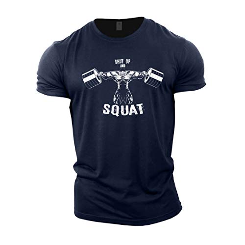 GYMTIER - Camiseta de culturismo para hombre - Cállate y sentadilla BB - Camiseta de entrenamiento de gimnasio Azul azul marino L GYMTIER - Camiseta de culturismo para hombre - Cállate y sentadilla BB - Camiseta de entrenamiento de gimnasio Azul azul marino L