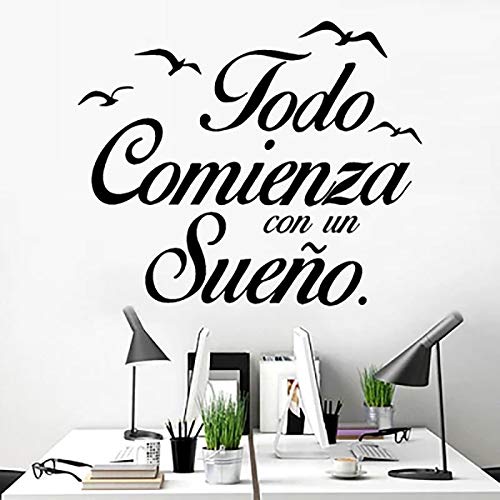 Gysad Pegatinas pared"Todo comienza con un sueño" Vinilos decorativos frases Reutilizable Pegatinas pared decorativas DIY Pegatinas pared frases Creativo Decoracion hogar