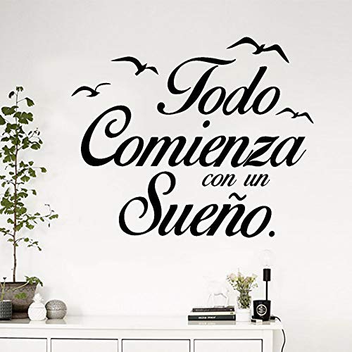 Gysad Pegatinas pared"Todo comienza con un sueño" Vinilos decorativos frases Reutilizable Pegatinas pared decorativas DIY Pegatinas pared frases Creativo Decoracion hogar