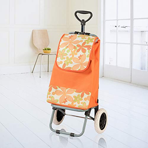 GYSWOO Carrito de Compras para supermercado, Carretilla con Ruedas, Bolsa de Empuje Desmontable, Utilidad de extracción de comestibles, Ideal para Viajes de Picnic a Apartamentos en la Playa,Naranja