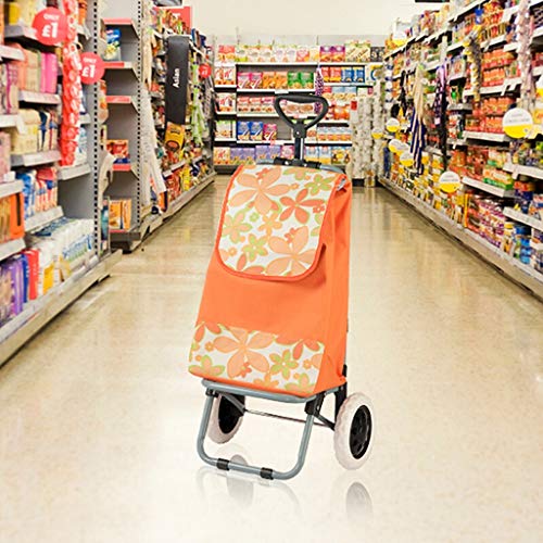 GYSWOO Carrito de Compras para supermercado, Carretilla con Ruedas, Bolsa de Empuje Desmontable, Utilidad de extracción de comestibles, Ideal para Viajes de Picnic a Apartamentos en la Playa,Naranja