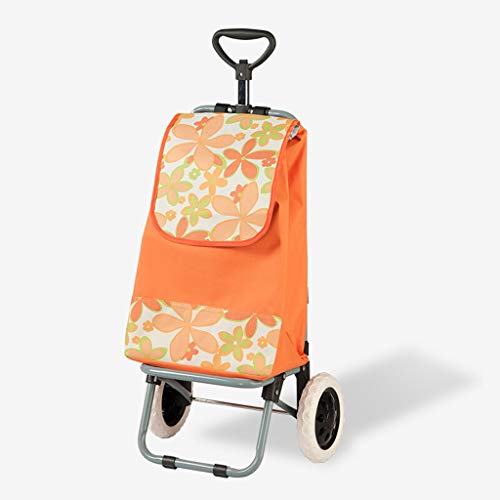 GYSWOO Carrito de Compras para supermercado, Carretilla con Ruedas, Bolsa de Empuje Desmontable, Utilidad de extracción de comestibles, Ideal para Viajes de Picnic a Apartamentos en la Playa,Naranja