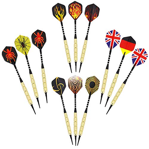 Gyvazla Dardos, 12 pcs Set de Dardos Profesionales, 42 Plumas de 10 Patrones, 100 Puntas Blandas para Diana Electrónica, 18 Gramos