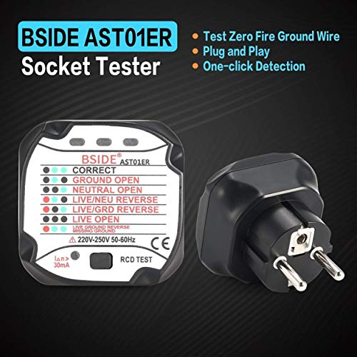 GZCRDZ® AST01 UK EU Socket Tester GFCI Outlet Tester Automático Circuito Eléctrico Polaridad Voltaje Detector de Pared Plug Breaker Finder GZCRDZ® AST01 UK EU Socket Tester GFCI Outlet Tester Automático Circuito Eléctrico Polaridad Voltaje Detector de Pared Plug Breaker Finder