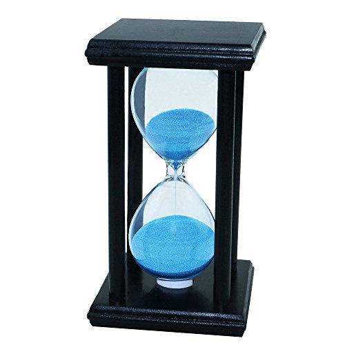 GZQ Temporizador de Reloj de Arena 60 Minutos Reloj de Arena Cristal Temporizador de Tiempo Madera Decoración para Cocina Estudio del Tiempo (Marco Negro, Arena Azul)