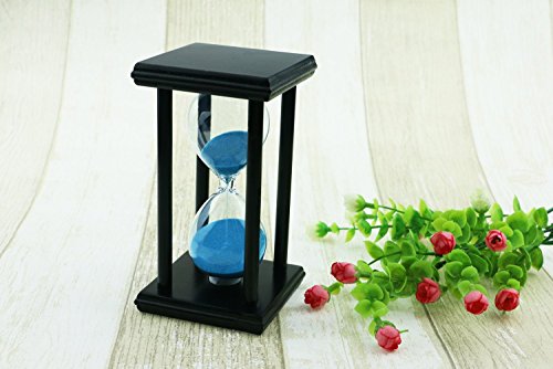 GZQ Temporizador de Reloj de Arena 60 Minutos Reloj de Arena Cristal Temporizador de Tiempo Madera Decoración para Cocina Estudio del Tiempo (Marco Negro, Arena Azul)