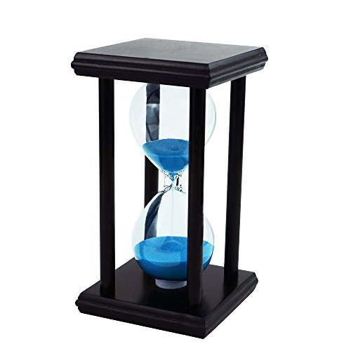 GZQ Temporizador de Reloj de Arena 60 Minutos Reloj de Arena Cristal Temporizador de Tiempo Madera Decoración para Cocina Estudio del Tiempo (Marco Negro, Arena Azul)