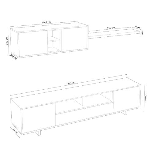 Habitdesign 0Z6682BO - Mueble de salón Moderno, modulos Comedor Belus, Medidas: 200 cm (Largo) x 41 cm (Fondo) (Blanco Brillo - Gris Antracita)