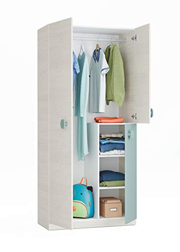 Habitdesign Armario Juvenil, Acabado en Color Blanco Alpes y Verde Acqua, Medidas: 90 cm (Largo) x 200 cm (Alto) x 52 cm (Fondo) Habitdesign Armario Juvenil, Acabado en Color Blanco Alpes y Verde Acqua, Medidas: 90 cm (Largo) x 200 cm (Alto) x 52 cm (Fondo)
