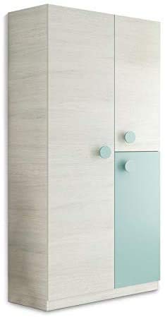 Habitdesign Armario Juvenil, Acabado en Color Blanco Alpes y Verde Acqua, Medidas: 90 cm (Largo) x 200 cm (Alto) x 52 cm (Fondo) Habitdesign Armario Juvenil, Acabado en Color Blanco Alpes y Verde Acqua, Medidas: 90 cm (Largo) x 200 cm (Alto) x 52 cm (Fondo)