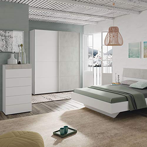 Habitdesign Armario Ropero, Dormitorio, Armario 2 Puertas correderas, Modelo Tekkan, Acabado en Blanco Artik y Gris Cemento, Medidas: 150 cm (Ancho) x 200 cm (Alto) x 60 cm (Fondo)