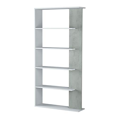 Habitdesign Estantería 5 baldas, Librería Comedor, Salon, Modelo Alida, Acabado en Color Blanco Artik y Gris Cemento, Medidas: 180 cm (Alto) x 90 cm (Ancho) x 25 cm (Fondo) Habitdesign Estantería 5 baldas, Librería Comedor, Salon, Modelo Alida, Acabado en Color Blanco Artik y Gris Cemento, Medidas: 180 cm (Alto) x 90 cm (Ancho) x 25 cm (Fondo)
