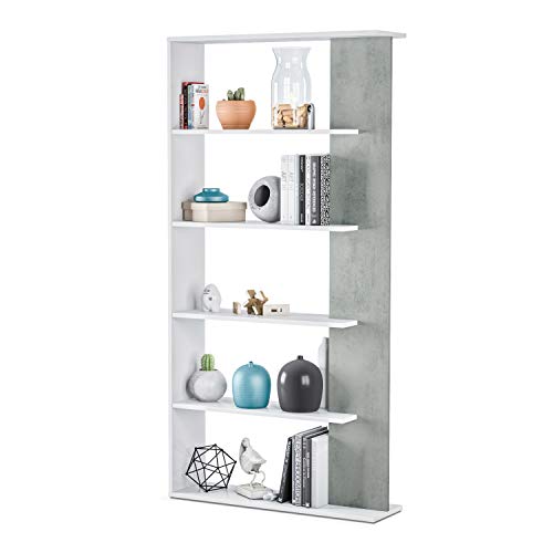 Habitdesign Estantería 5 baldas, Librería Comedor, Salon, Modelo Alida, Acabado en Color Blanco Artik y Gris Cemento, Medidas: 180 cm (Alto) x 90 cm (Ancho) x 25 cm (Fondo) Habitdesign Estantería 5 baldas, Librería Comedor, Salon, Modelo Alida, Acabado en Color Blanco Artik y Gris Cemento, Medidas: 180 cm (Alto) x 90 cm (Ancho) x 25 cm (Fondo)