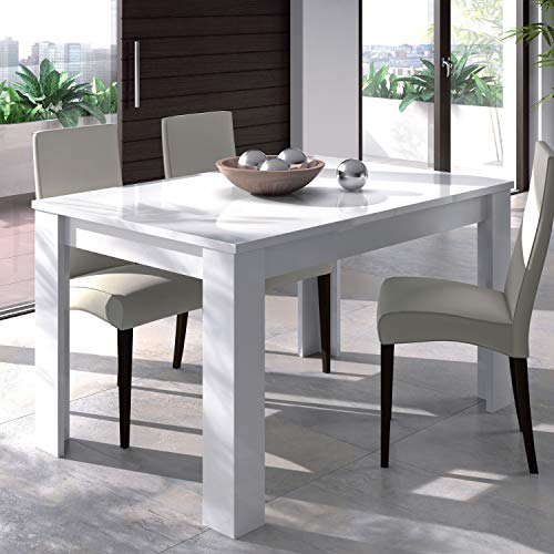 Habitdesign Mesa de Comedor Extensible, Mesa salón o Cocina, Acabado en Color Blanco Brillo, Modelo Kendra, Medidas: 140-190 cm (Largo) x 90 cm (Ancho) x 78 cm (Alto)