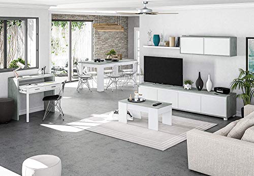 Habitdesign Mesa Escritorio Extensible, Mesa Estudio, Consola, Acabado en Color Gris Cemento y Blanco Artik, Medidas: 98,5 cm (Ancho) x 36-70 cm (Fondo) x 87,5 cm (Alto) Habitdesign Mesa Escritorio Extensible, Mesa Estudio, Consola, Acabado en Color Gris Cemento y Blanco Artik, Medidas: 98,5 cm (Ancho) x 36-70 cm (Fondo) x 87,5 cm (Alto)