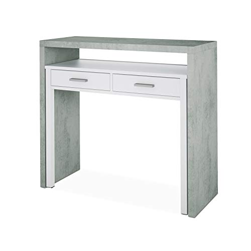 Habitdesign Mesa Escritorio Extensible, Mesa Estudio, Consola, Acabado en Color Gris Cemento y Blanco Artik, Medidas: 98,5 cm (Ancho) x 36-70 cm (Fondo) x 87,5 cm (Alto) Habitdesign Mesa Escritorio Extensible, Mesa Estudio, Consola, Acabado en Color Gris Cemento y Blanco Artik, Medidas: 98,5 cm (Ancho) x 36-70 cm (Fondo) x 87,5 cm (Alto)