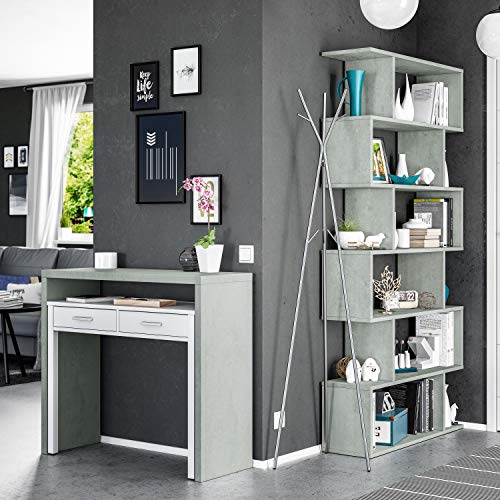 Habitdesign Mesa Escritorio Extensible, Mesa Estudio, Consola, Acabado en Color Gris Cemento y Blanco Artik, Medidas: 98,5 cm (Ancho) x 36-70 cm (Fondo) x 87,5 cm (Alto) Habitdesign Mesa Escritorio Extensible, Mesa Estudio, Consola, Acabado en Color Gris Cemento y Blanco Artik, Medidas: 98,5 cm (Ancho) x 36-70 cm (Fondo) x 87,5 cm (Alto)