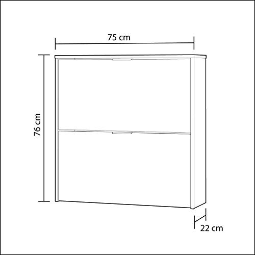 Habitdesign Zapatero 2 Puertas, Mueble Zapatero Estrecho, Acabado en Color Blanco, Medidas: 75 cm (Ancho) x 76 cm (Alto) x 22 cm (Fondo)