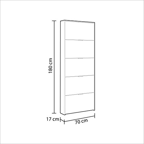 Habitdesign Zapatero con 5 Puertas, Mueble Zapatero Estrecho Dormitorio,Capacidad 15 Pares, Color Blanco Brillo, Medidas: 70 x 180 x 17 cm de Fondo