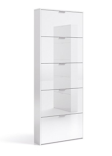 Habitdesign Zapatero con 5 Puertas, Mueble Zapatero Estrecho Dormitorio,Capacidad 15 Pares, Color Blanco Brillo, Medidas: 70 x 180 x 17 cm de Fondo Habitdesign Zapatero con 5 Puertas, Mueble Zapatero Estrecho Dormitorio,Capacidad 15 Pares, Color Blanco Brillo, Medidas: 70 x 180 x 17 cm de Fondo