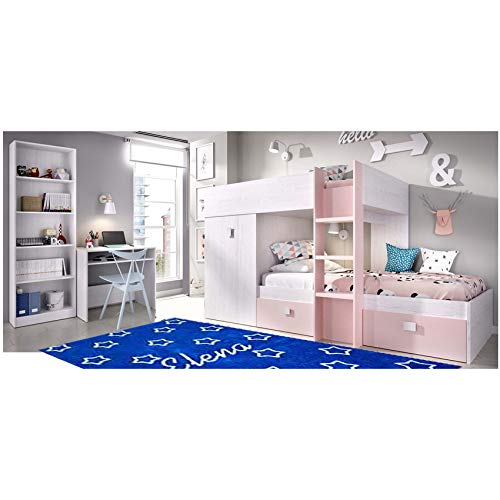 HABITMOBEL Cama Completa Nido con Armario Incorporado + Estantería y Escritorio a Juego, belnco/Rosa HABITMOBEL Cama Completa Nido con Armario Incorporado + Estantería y Escritorio a Juego, belnco/Rosa