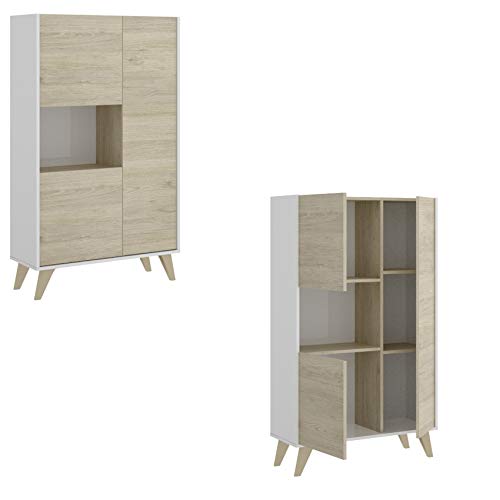 HABITMOBEL Mueble aparador Vitrina, Acabado Roble y Blanco, Medidas: 81 cm (Ancho) x 43 cm (Fondo) x 135 cm (Alto). HABITMOBEL Mueble aparador Vitrina, Acabado Roble y Blanco, Medidas: 81 cm (Ancho) x 43 cm (Fondo) x 135 cm (Alto).
