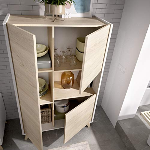HABITMOBEL Mueble aparador Vitrina, Acabado Roble y Blanco, Medidas: 81 cm (Ancho) x 43 cm (Fondo) x 135 cm (Alto). HABITMOBEL Mueble aparador Vitrina, Acabado Roble y Blanco, Medidas: 81 cm (Ancho) x 43 cm (Fondo) x 135 cm (Alto).