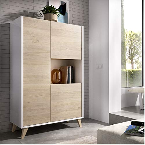 HABITMOBEL Mueble aparador Vitrina, Acabado Roble y Blanco, Medidas: 81 cm (Ancho) x 43 cm (Fondo) x 135 cm (Alto). HABITMOBEL Mueble aparador Vitrina, Acabado Roble y Blanco, Medidas: 81 cm (Ancho) x 43 cm (Fondo) x 135 cm (Alto).