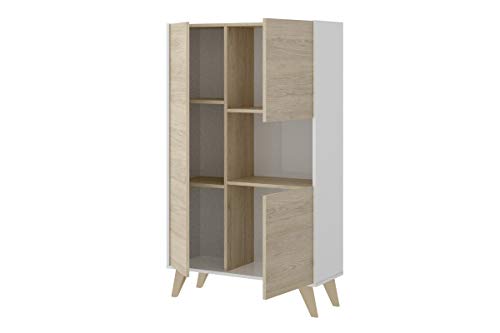 HABITMOBEL Mueble aparador Vitrina, Acabado Roble y Blanco, Medidas: 81 cm (Ancho) x 43 cm (Fondo) x 135 cm (Alto). HABITMOBEL Mueble aparador Vitrina, Acabado Roble y Blanco, Medidas: 81 cm (Ancho) x 43 cm (Fondo) x 135 cm (Alto).
