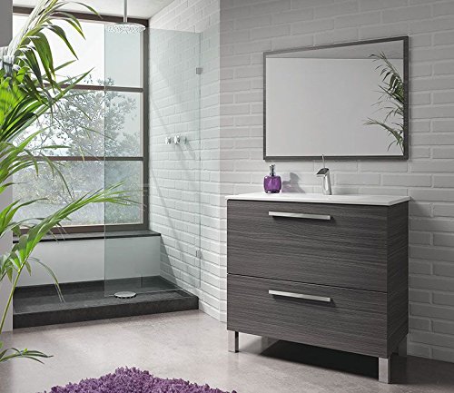 HABITMOBEL Mueble Baño con Espejo, Lavabo Cerámica (Puerta abatible + Cajon) HABITMOBEL Mueble Baño con Espejo, Lavabo Cerámica (Puerta abatible + Cajon)