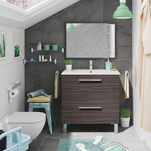 HABITMOBEL Mueble Baño con Espejo, Lavabo Cerámica (Puerta abatible + Cajon)