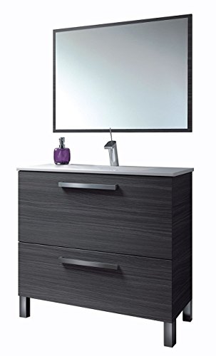HABITMOBEL Mueble Baño con Espejo, Lavabo Cerámica (Puerta abatible + Cajon) HABITMOBEL Mueble Baño con Espejo, Lavabo Cerámica (Puerta abatible + Cajon)
