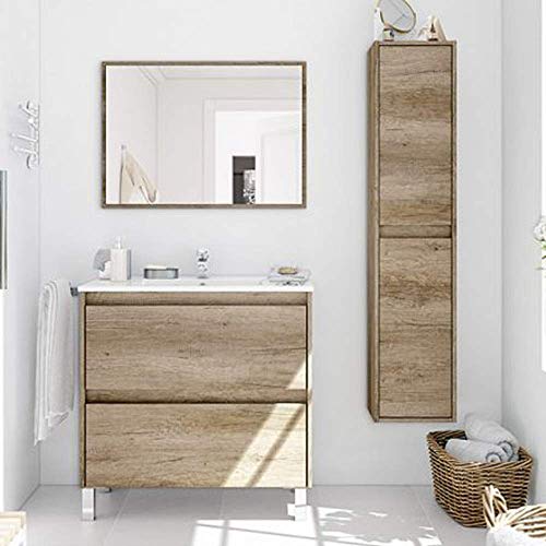 HABITMOBEL Mueble Lavabo CERÁMICO con 2 CAJONES + Espejo + Columna 2 Puertas HABITMOBEL Mueble Lavabo CERÁMICO con 2 CAJONES + Espejo + Columna 2 Puertas