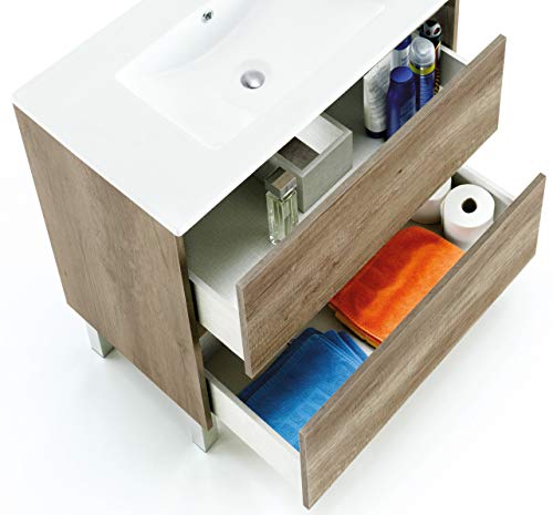 HABITMOBEL Mueble Lavabo CERÁMICO con 2 CAJONES + Espejo + Columna 2 Puertas HABITMOBEL Mueble Lavabo CERÁMICO con 2 CAJONES + Espejo + Columna 2 Puertas