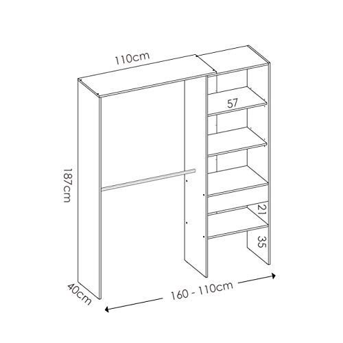 HABITMOBEL Vestidor para Dormitorio o Recibidor, Tres baldas, Medidas: Alto: 187 cm x Fondo: 40 cm x Ancho: 160 cm