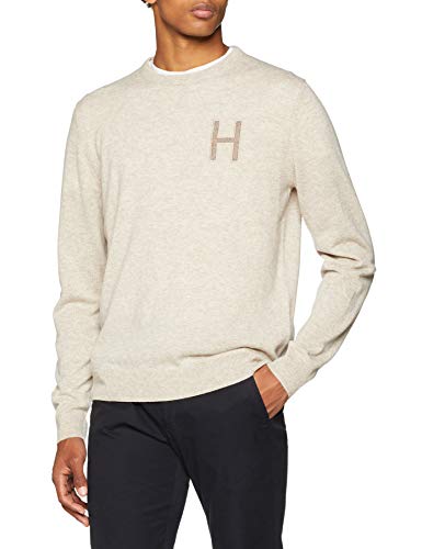 Hackett London Tweed Trim Crew suéter, Beige (Oatmeal 8hw), XL para Hombre