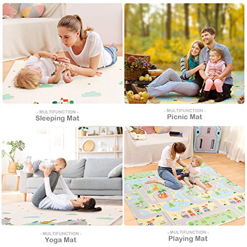 Hadwin Alfombra de juego para bebé, plegable y portátil, reversible, para gatear, picnic, yoga, apta para niños y adultos, 180 x 200 cm