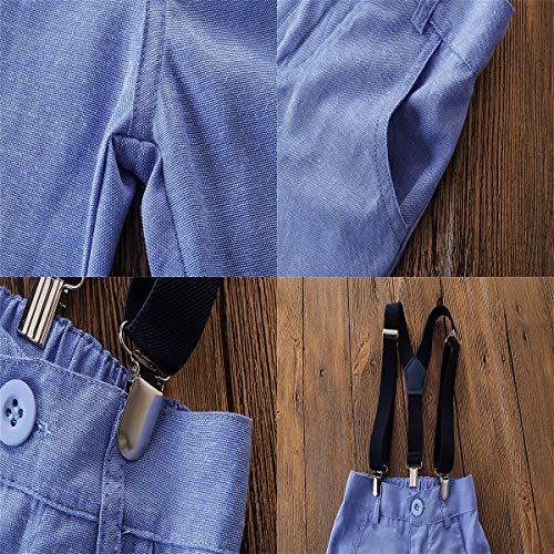 HaiQianXin 2 unids/Set Kid Boys Caballero Traje Ropa Pajarita T Shirt Tops + Suspender Pantalones (Size : 2Y-3Y)