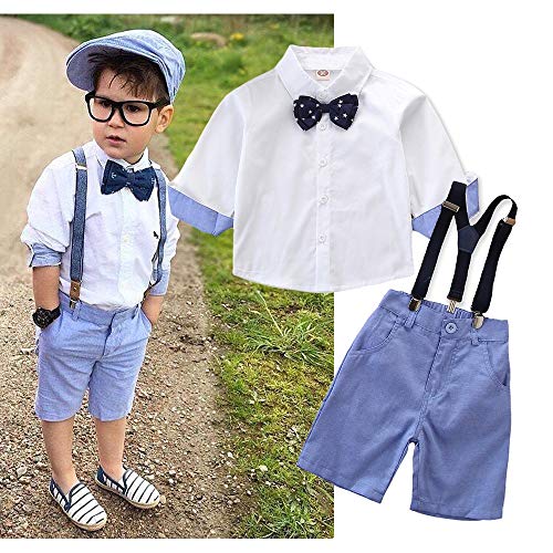 HaiQianXin 2 unids/Set Kid Boys Caballero Traje Ropa Pajarita T Shirt Tops + Suspender Pantalones (Size : 2Y-3Y)