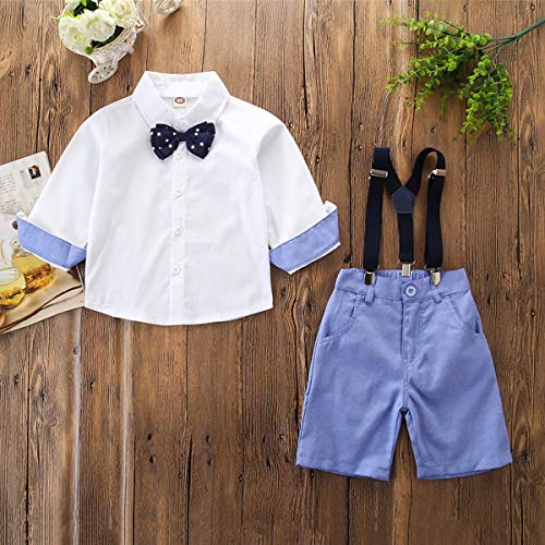 HaiQianXin 2 unids/Set Kid Boys Caballero Traje Ropa Pajarita T Shirt Tops + Suspender Pantalones (Size : 2Y-3Y)