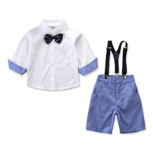 HaiQianXin 2 unids/Set Kid Boys Caballero Traje Ropa Pajarita T Shirt Tops + Suspender Pantalones (Size : 2Y-3Y)