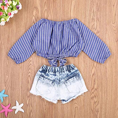 HaiQianXin 2pcs Baby Girl'S Rose Remiendo Bordado Rayas Top + Jean Shorts (Size : 3-4T)