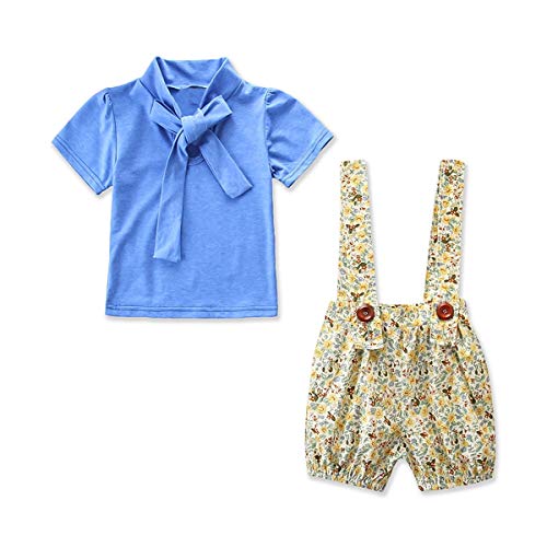 HaiQianXin 2pcs / Lot niños niñas Ropa Bow Tie Shirt Tops + Floral Suspender Pantalones Trajes Trajes Conjunto (Color : 2Y-3Y)