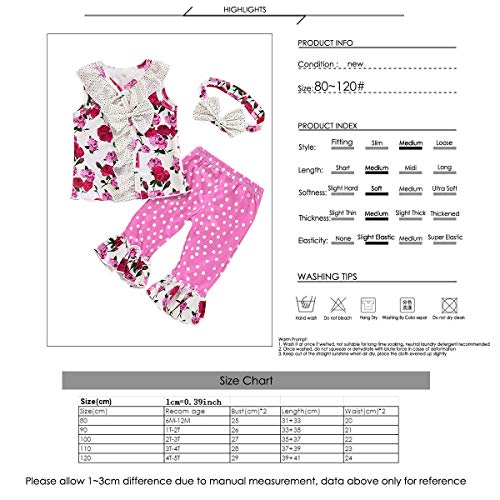 HaiQianXin 3 unids/Set Niños Bebé Niña Ropa Floral Conjunto Sin Mangas Top Camisa Blusa + Volantes Pantalones + Diadema Traje Traje (Size : 1T-2T)