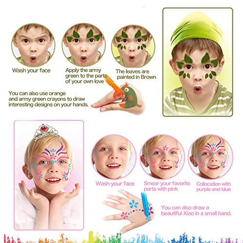 halloween Pascua de Resurrección Pintura Facial,Buluri 12 Colores Face Paint Crayons Conjuntos de Pintura Corporal Faciales Seguros y con 40 Plantillas,Perfectos para Carnaval,Santa, Cosplay, Fiestas